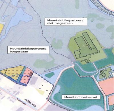 Kaart van het mountainbikeparcours in het Buytenpark